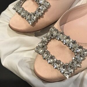 Like New Blush Satin Crystal Flats